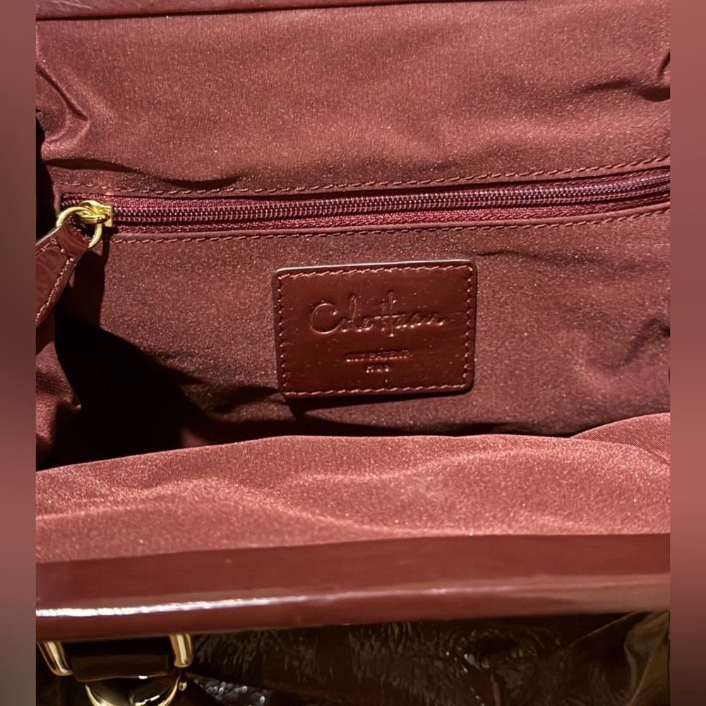 Vintage Cole Haan Burgundy Red Patent Leather Bag Purse Gold Accents - Picture 9 of 10